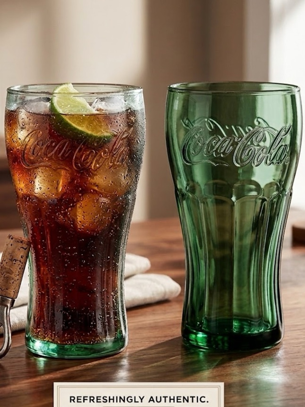 Vintage Dark Green Coca Cola Glasses. Set of 2
